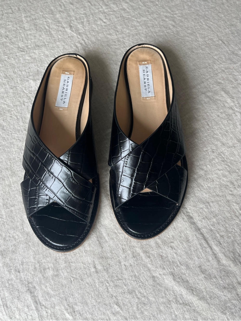 Gabriela Hearst Black Ellington Croc-Embossed Slide Mules EUC 38.5/8
